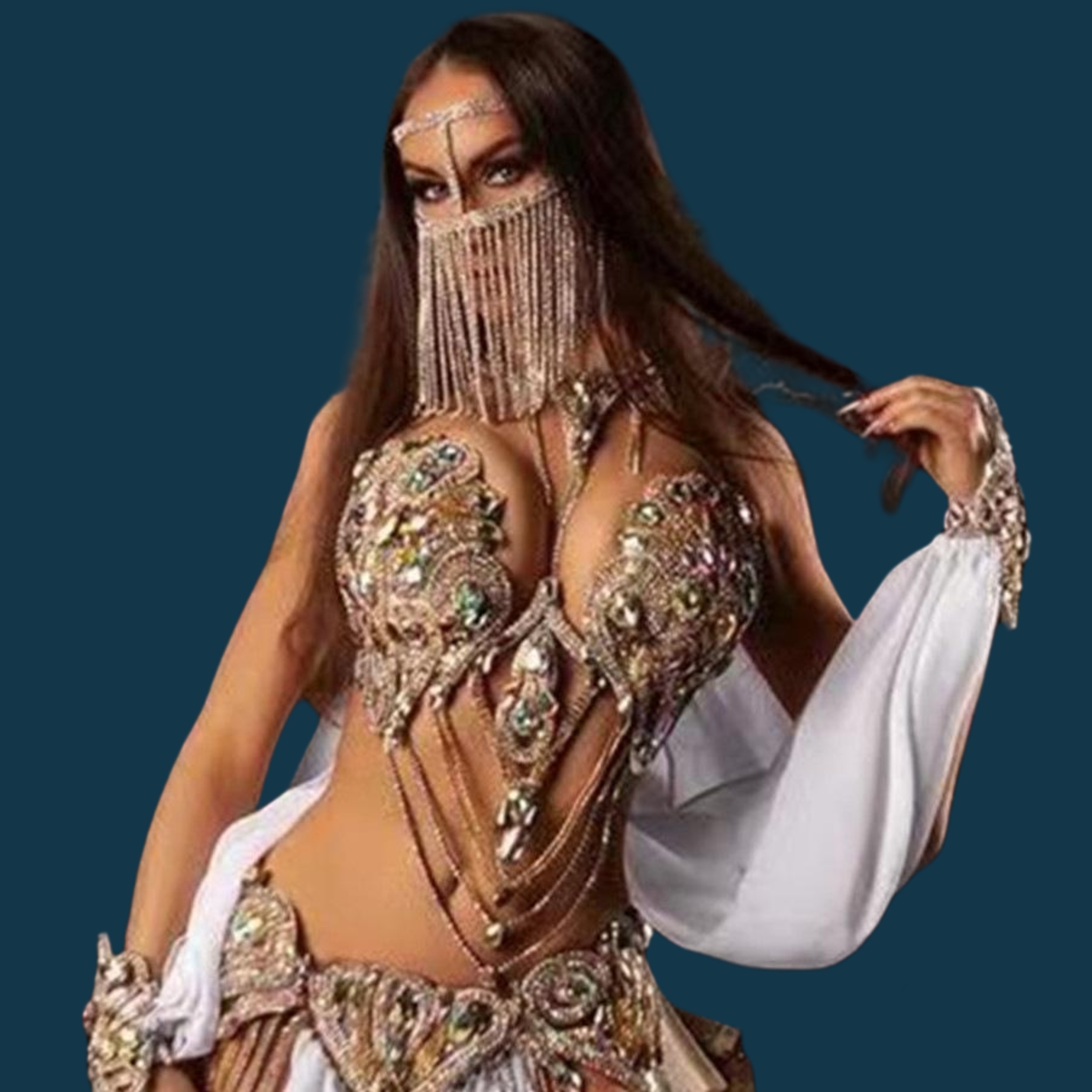 Body Jewelry High End - ボディジュエリー クリスタル セクシーマスク ハロウィンパーティー ロングタッセル ディナー
