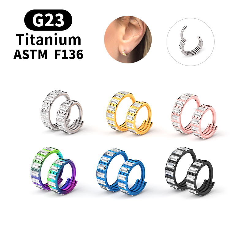 Body Jewelry Nipple Rings - G23チタンジルコン製ヒンジ付きセグメントノーズリングフープ、ニップルクリッカー、耳、セプタム、軟骨フープイヤリング、ピアス、ボディジュエリー