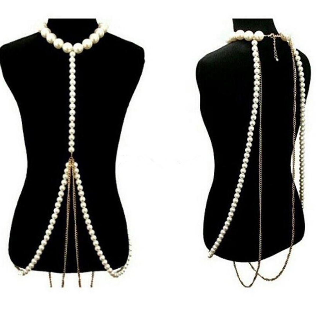 Body Jewelry High End - 豪華なパールゴールドチェーンボディチェーン、ファッショナブルなエスニックチャーム、高級感あふれる雰囲気のジュエリーアクセサリー