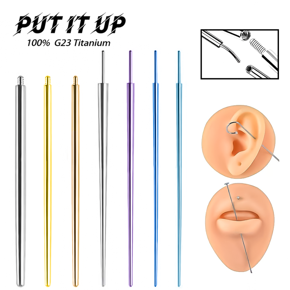 Body Jewelry Implant Grade - PUTITUP 10個セット F136チタン合金製ネジ式/ピン式イヤリングガイドニードル 陽極酸化処理済みインプラントグレード人体ピアスツール