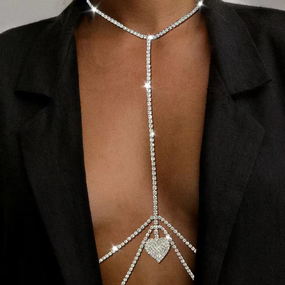 Body Jewelry High End - ヨーロッパとアメリカのファッション気質、ラインストーンハートウエストチェーン、女性用多層ボディチェーンペンダント、ハイエンドデザイン
