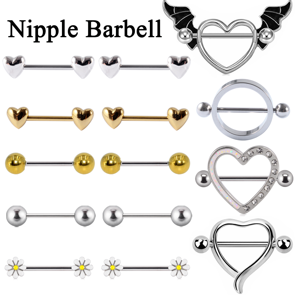 Body Jewelry Nipple Rings - スチール製の外科用乳首ピアス,ハート型のピアス,レディースアクセサリー,14g,2個