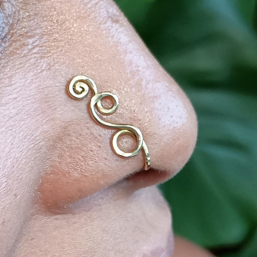 Body Jewelry Septum - フェイクピアスリング 14K ゴールドフィルド/925 シルバー ハンマード アブストラクト