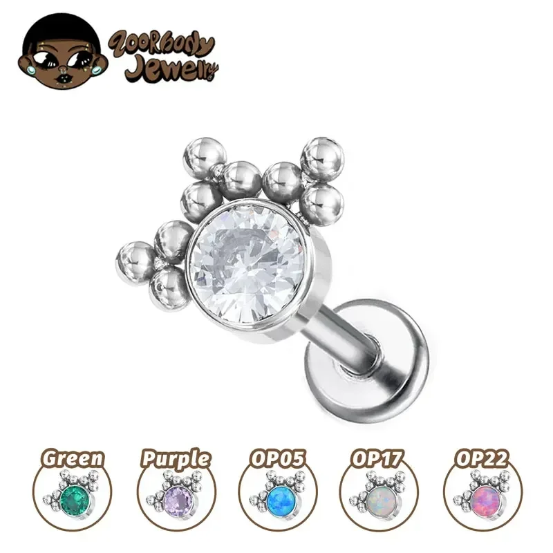 Body Jewelry Implant Grade - G23 ASTM F136 インプラントグレードチタンオパールラブレットリップピアスセット 5A ジルコン内部スパイラル珠ピアス装飾卸売