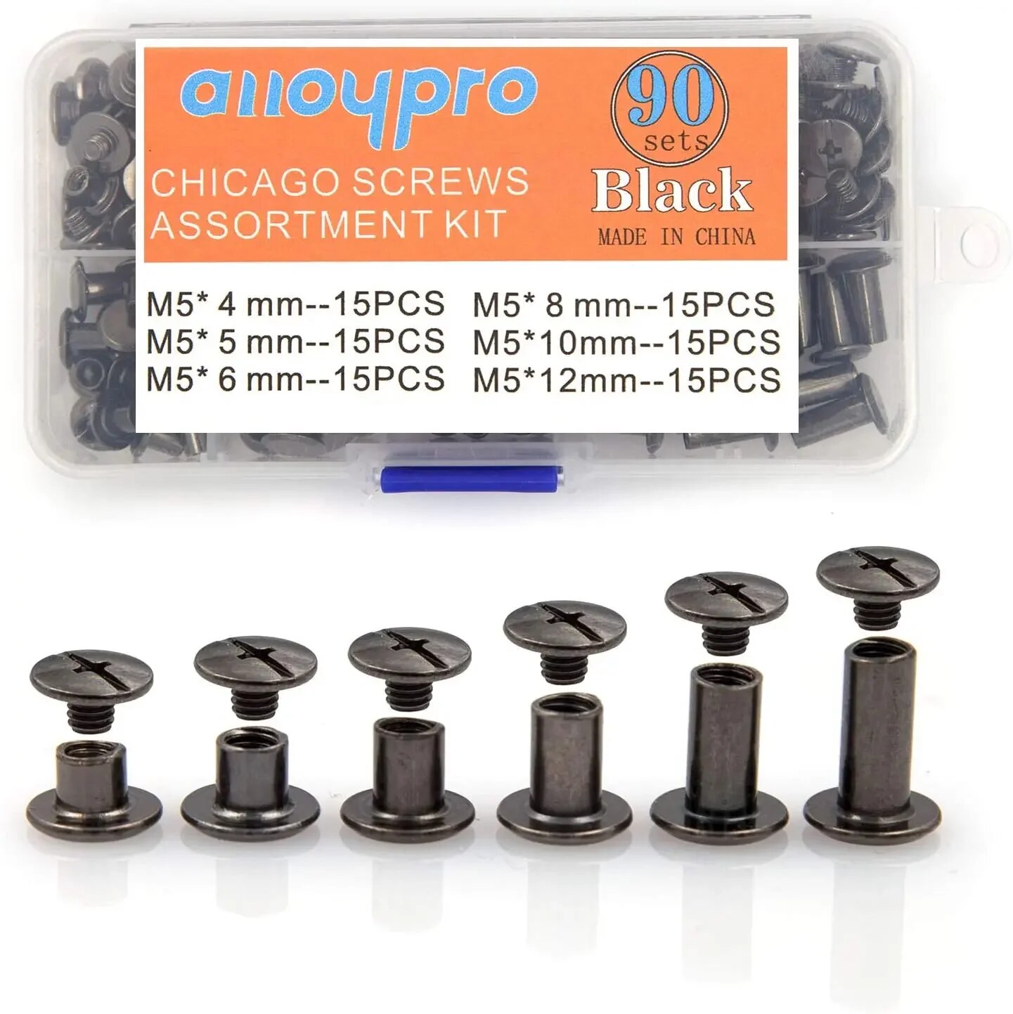 Body Jewelry Chicago - 90セットシカゴネジキット、6サイズの丸型フラットヘッドレザーリベットメタルスクリュースタッド、DIYレザークラフトや製本用