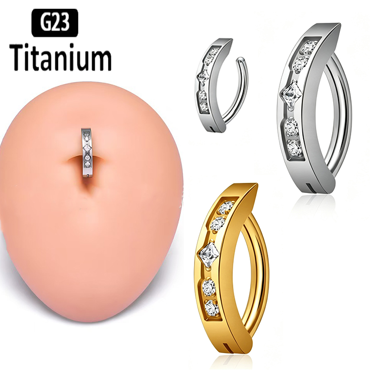 Body Jewelry Implant Grade - インプラントグレードASTM F136チタン製Czベリーボタンリング、セプタムリング、クリッカーベリークリップ、へそピアス、カーブバーベルピアスジュエリー