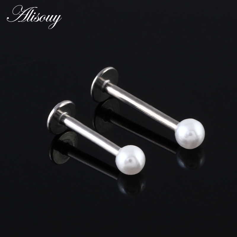 Body Jewelry Hot - Alisouy ホット販売 1PC 鋼 3 ミリメートル偽パールボールラブレットスタッドリングリップバーピアス耳軟骨珠ピアスジュエリー