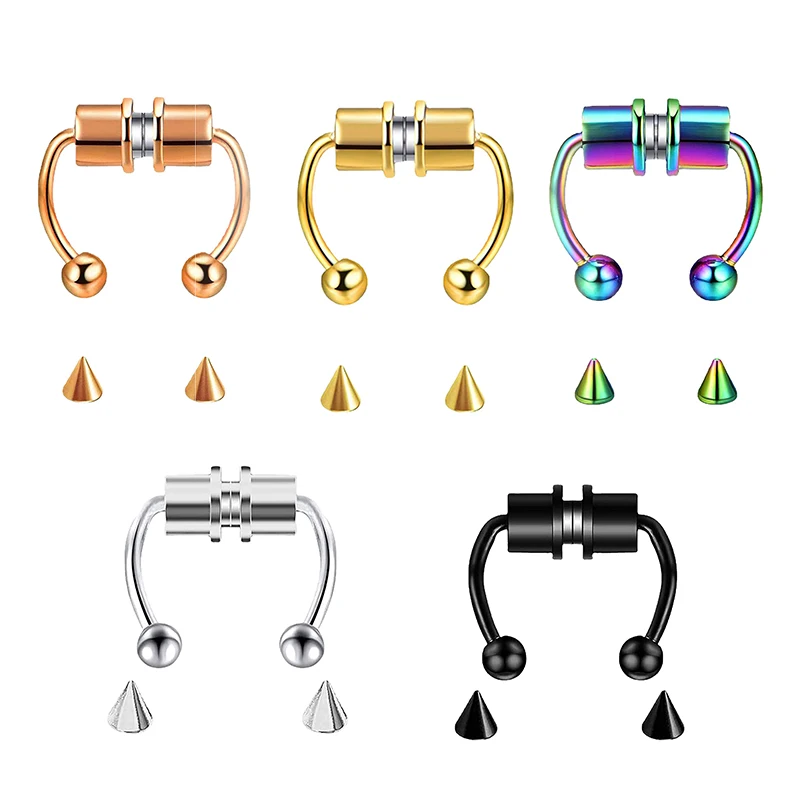 Body Jewelry Septum - 偽ピアス鼻リングフープセプタム非ピアスノーズクリップロック HipHoop ステンレス鋼マグネットファッションパンクボディ女性ジュエリー