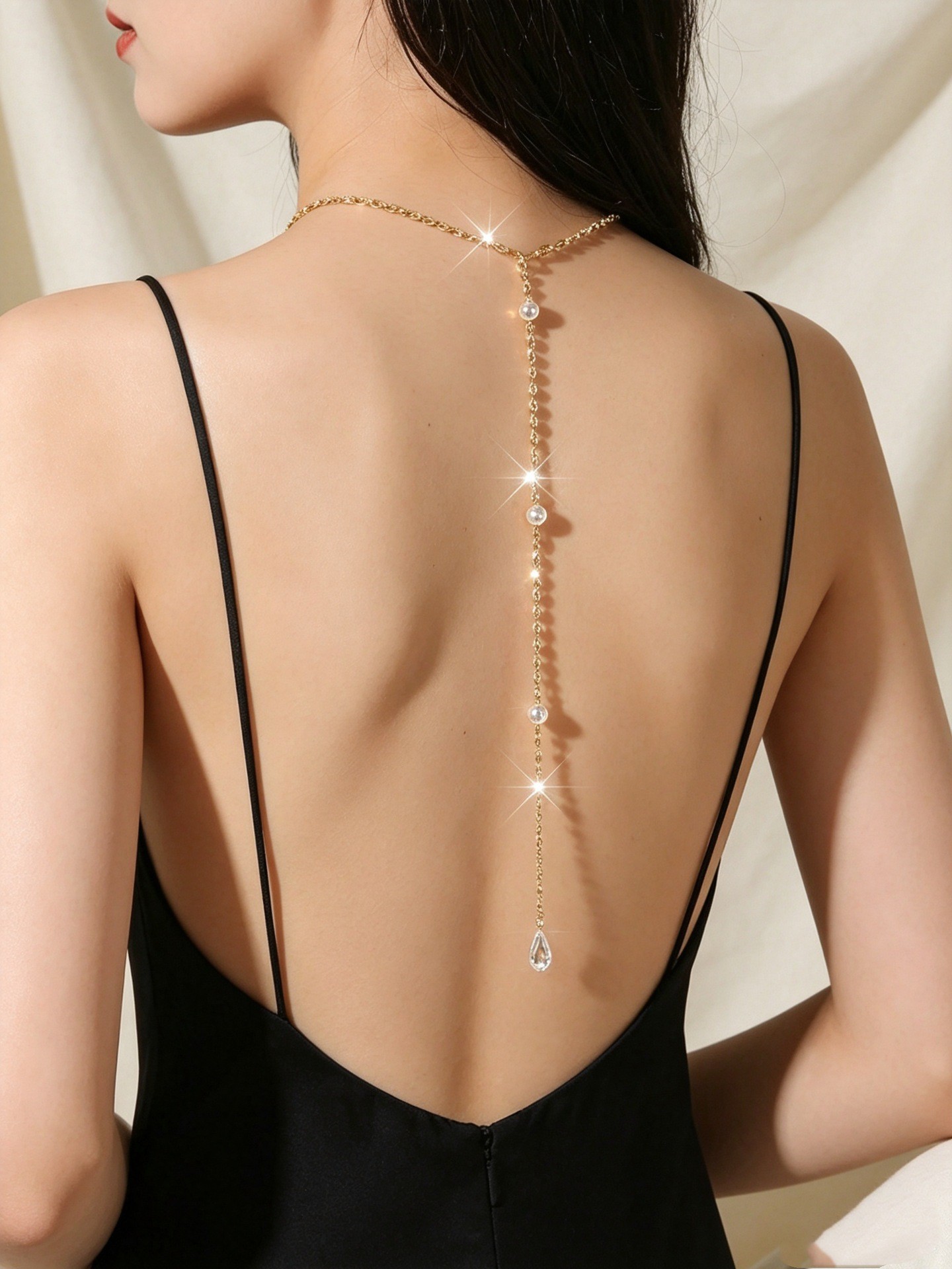 Body Jewelry High End - 新商品：ラインストーンタッセルバックチェーン、エレガントなデザイン、パールペンダント、ボディチェーン、高級感、ウェディングブライダルアクセサリー
