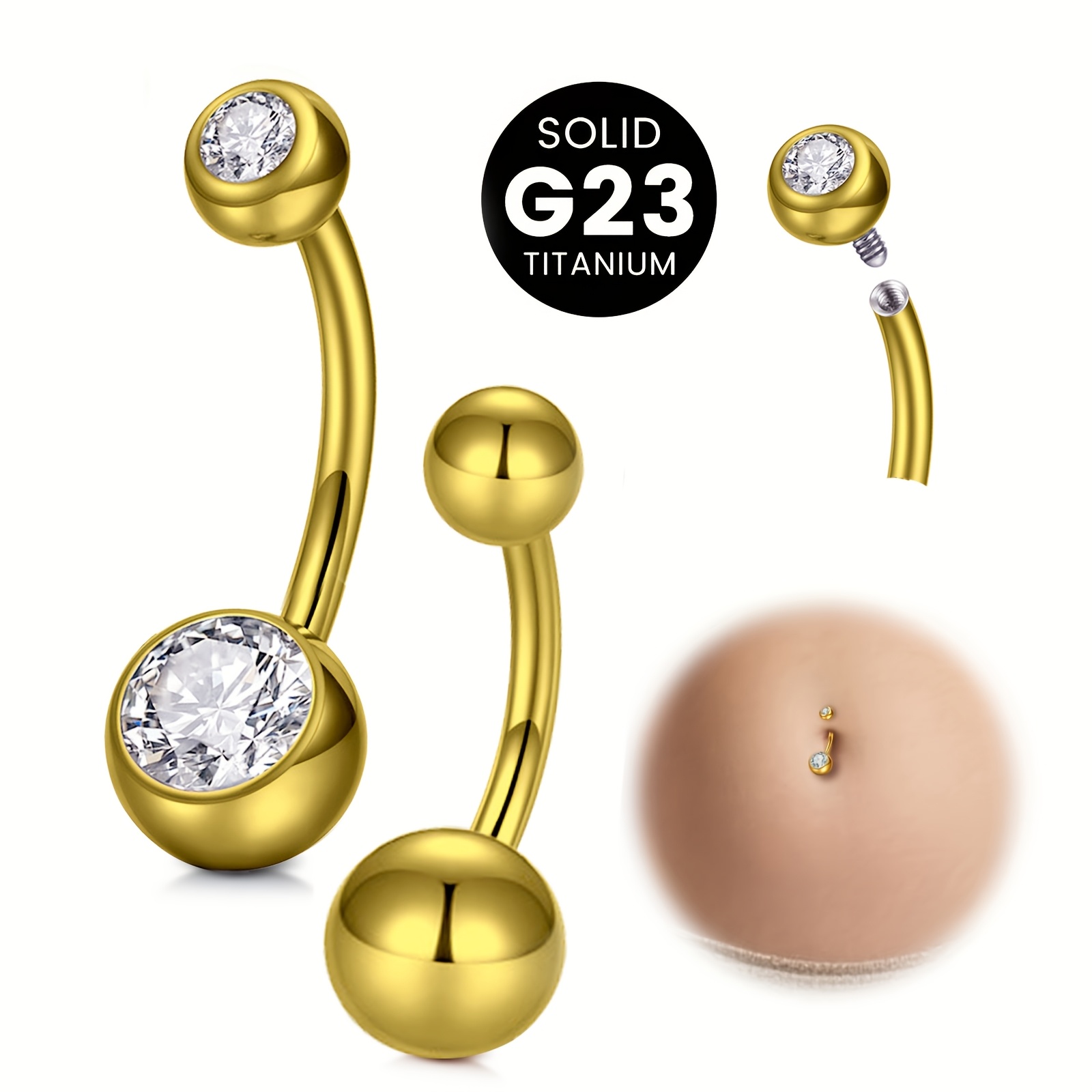 Body Jewelry High End - G23チタン合金製女性用へそピアス、高級素材使用、快適で耐久性があり、パイプ径14Gです。