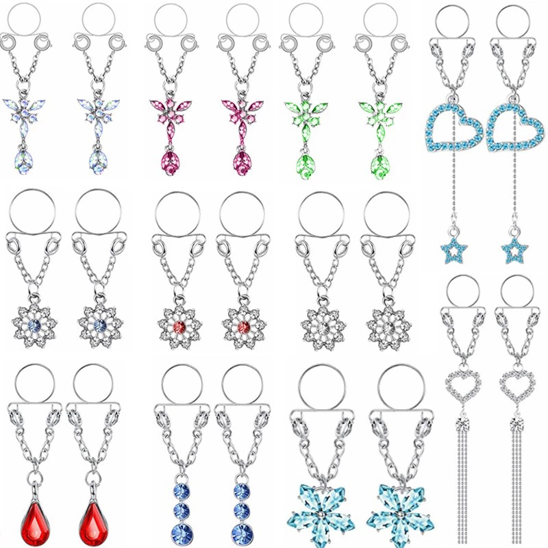 Body Jewelry Nipple Rings - 新しい1ペアセクシータッセルクリスタルバタフライペンダントフェイクニップルリング女性用女の子用調節可能なフェイクニップルピアスボディジュエリー