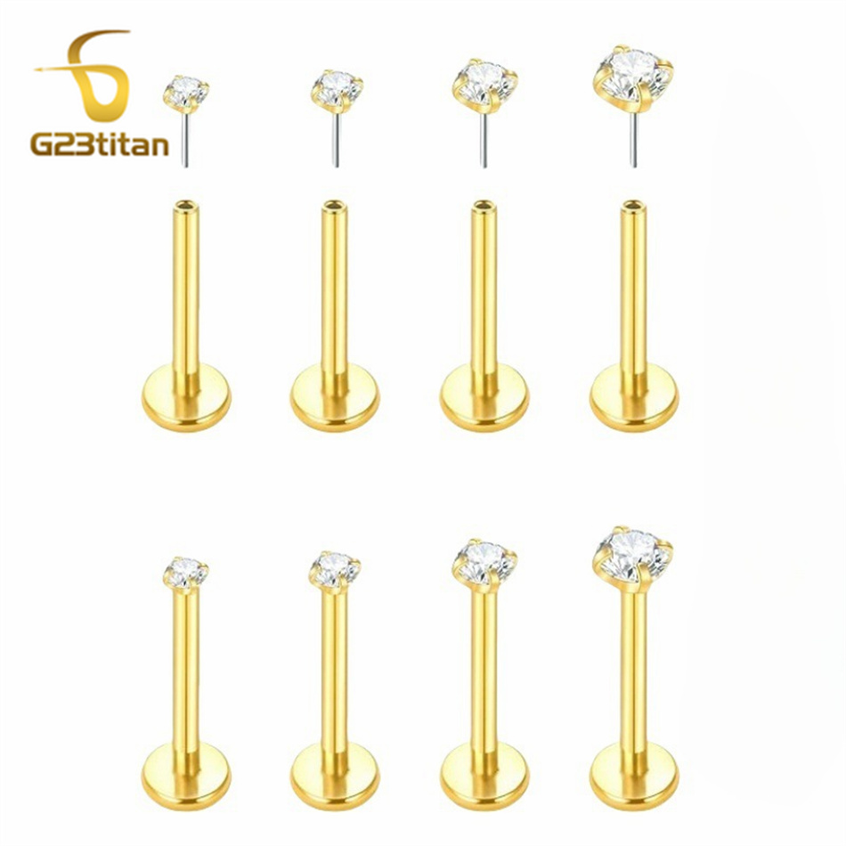 Flat Back Labret Stud - 2個入り G23 チタン製 プッシュイン式イヤリング フラットバック 20G