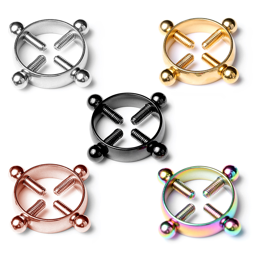 Body Jewelry Nipple Rings - 1 ペアのステンレス鋼クロスニップルクランプ - ピアスなしの調節可能なクリップ、男性と女性のためのゴシックボディジュエリー
