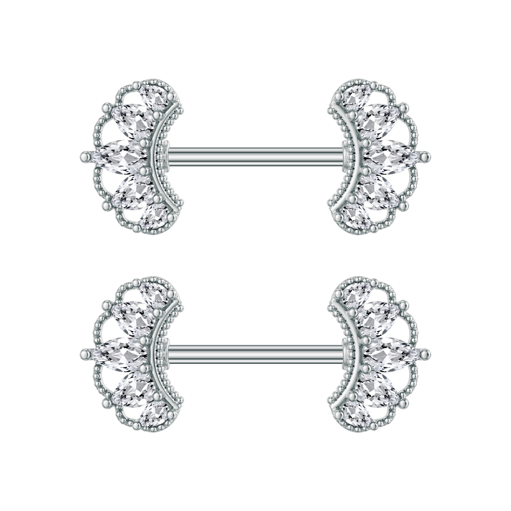 Body Jewelry Nipple Rings - 2 個両側ねじ乳首リング扇形クラウンクリスタル CZ セクシーな乳首ピアスジュエリーステンレス鋼乳首バーベル