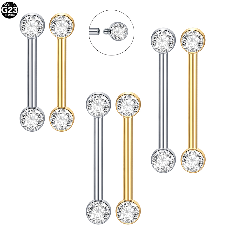 Body Jewelry Implant Grade - 女性用チタンニップルピアス,インプラント品質,czセット付きバーベル,ボールエンド,めねじボディジュエリー,1 5個