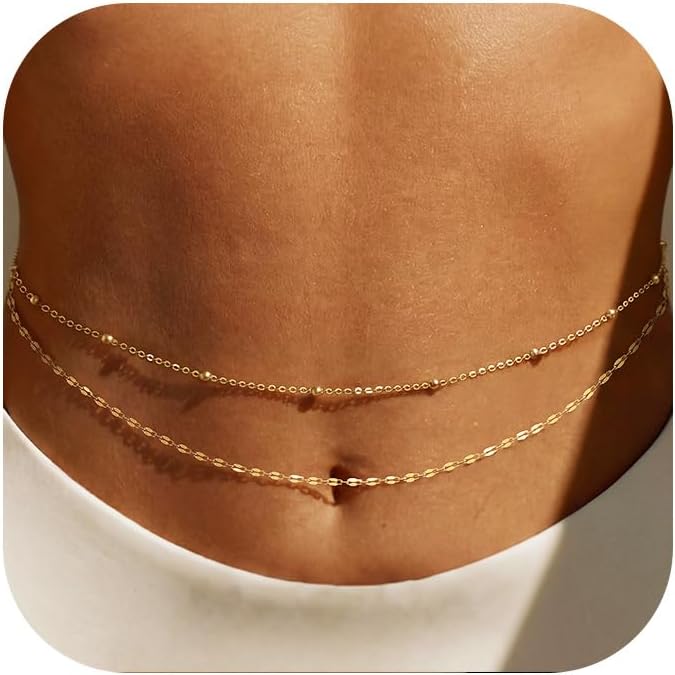 Body Jewelry Online - 14K金メッキウエストチェーン、女性用レイヤードウエストビーズ、ベリーボディゴールドチェーンベルト、防水サマービーチジュエリー（ビキニ用）