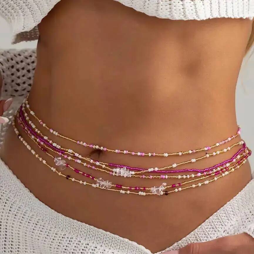 Body Jewelry Online - SHIXIN 6個セット ボヘミアン カラフル ライスビーズ ウエストチェーン
