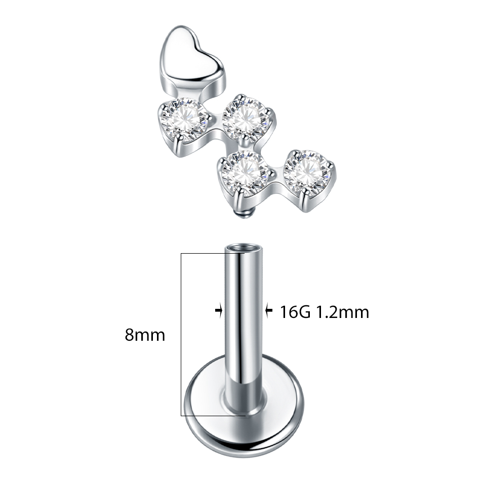 チタンとジルコニアの花の形をしたイヤリング,女性用,フラット - Flat Back Labret Stud のレビューと価格