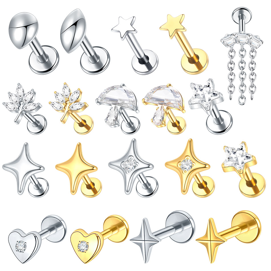 1/5個入り G23チタン製 耳軟骨用フラットバックスタッド - Flat Back Labret Stud のレビューと価格