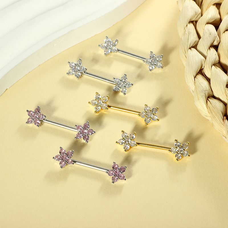 ステンレススチール製14Gジルコンピーチハートニップルリング - Body Jewelry Nipple Rings のレビューと価格