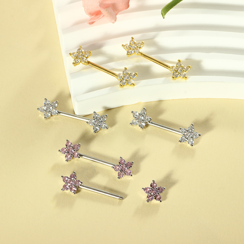 ステンレススチール製14Gジルコンピーチハートニップルリング - Body Jewelry Nipple Rings のレビューと価格