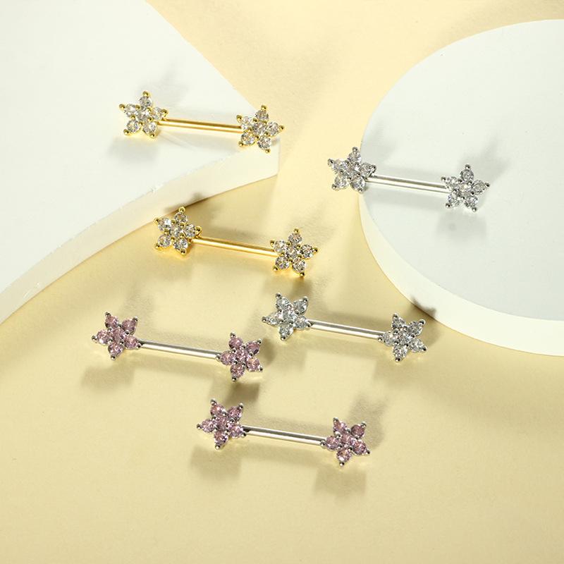 ステンレススチール製14Gジルコンピーチハートニップルリング - Body Jewelry Nipple Rings のレビューと価格