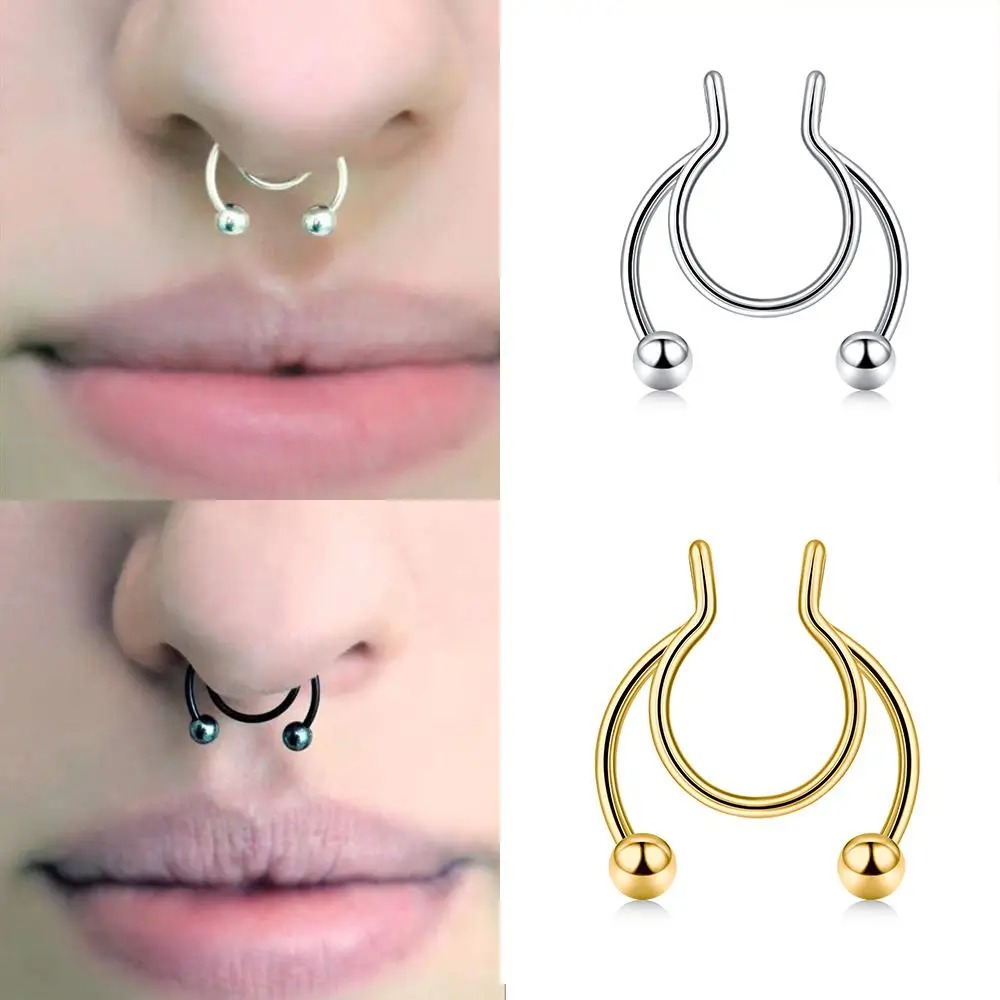2 個ステンレス鋼フェイクセプタムノーズリング非ピアスカラフ - Body Jewelry Septum のレビューと価格