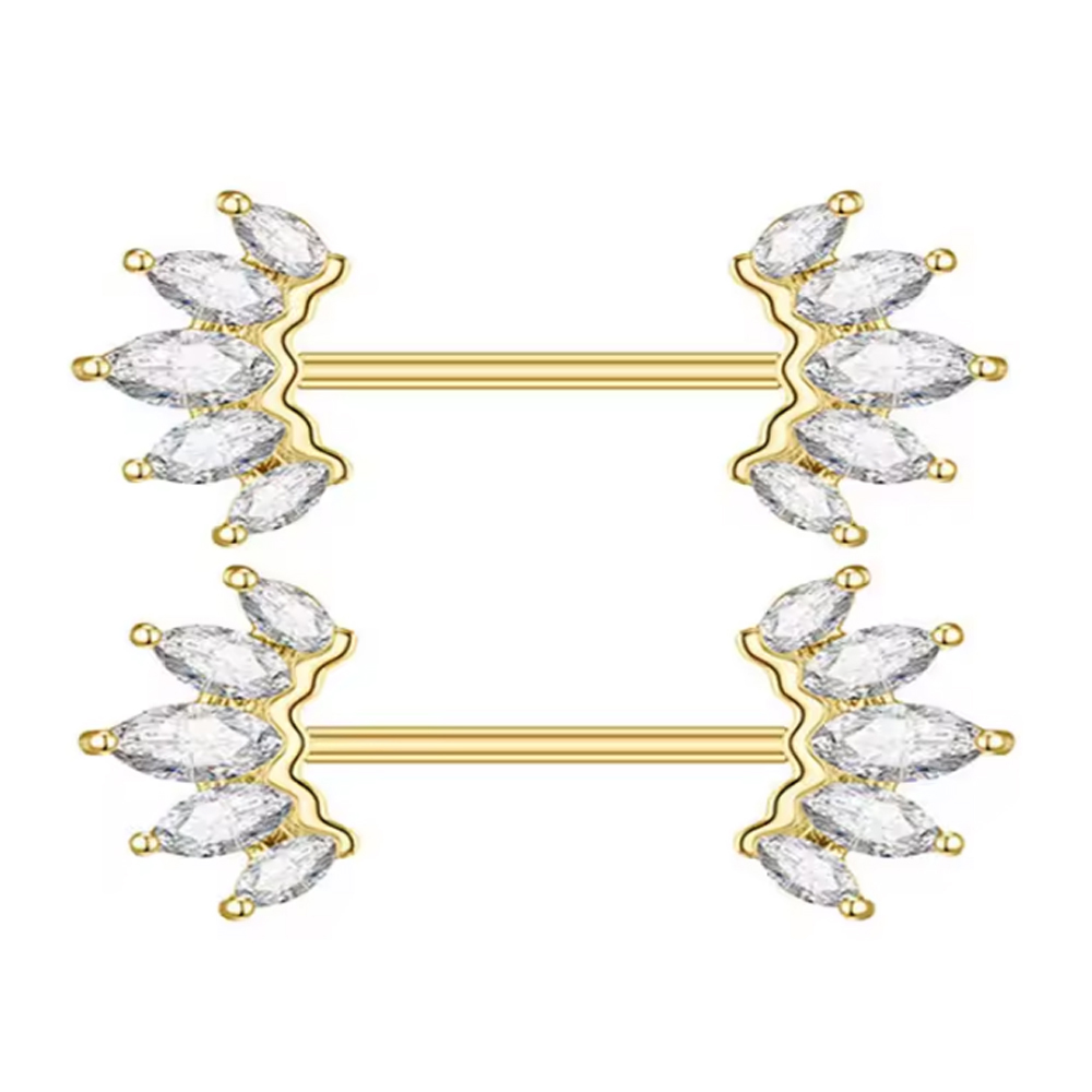 2個セット 両側ネジ式 ハート型ニップルピアス 5つのクリス - Body Jewelry Nipple Rings のレビューと価格