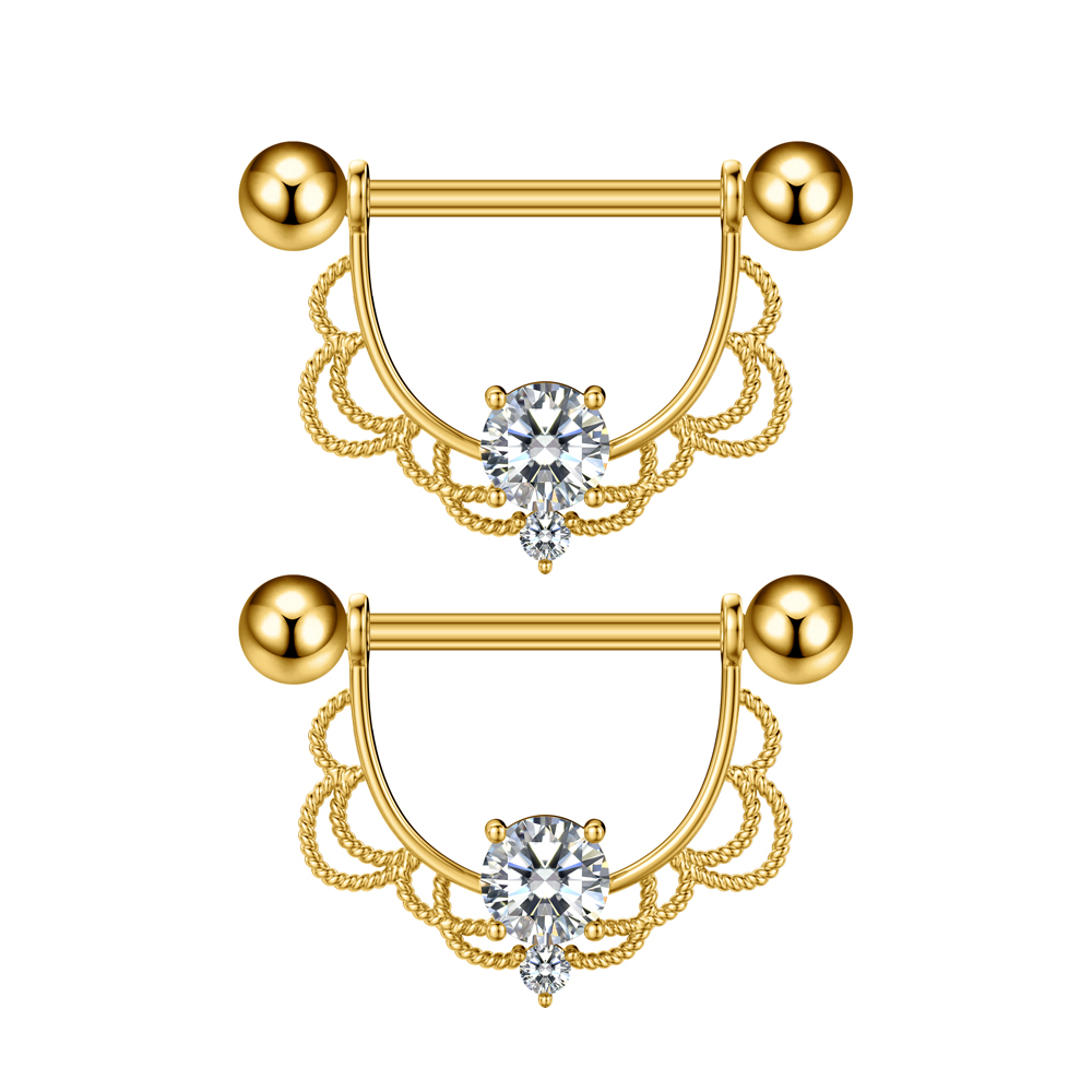2個セット 両側ネジ式 ハート型ニップルピアス 5つのクリス - Body Jewelry Nipple Rings のレビューと価格