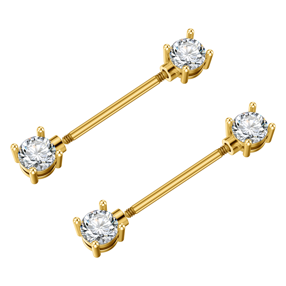 2個セット 両側ネジ式 ハート型ニップルピアス 5つのクリス - Body Jewelry Nipple Rings のレビューと価格