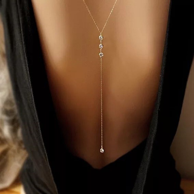 ラインストーン付きセクシーな女性用バックチェーンネックレス、 - Body Jewelry Dress のレビューと価格