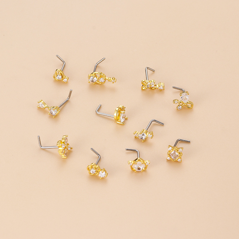 20G L字型キュービックジルコニアノーズスタッド、サージカ - Body Jewelry Septum のレビューと価格