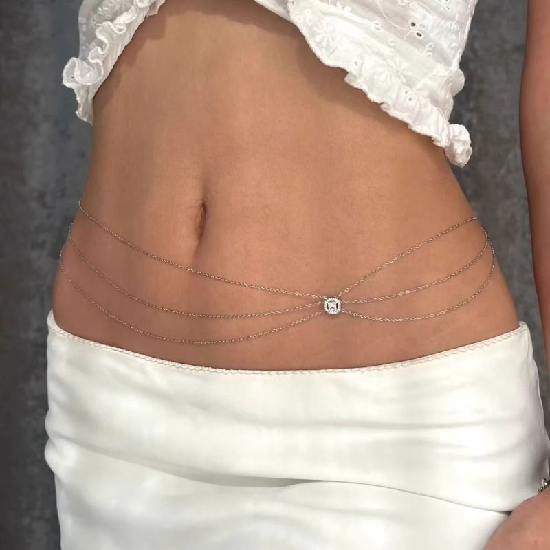 夏のホットメタルウエストチェーン、豪華な多層ラインストーン、 - Body Jewelry Dress のレビューと価格