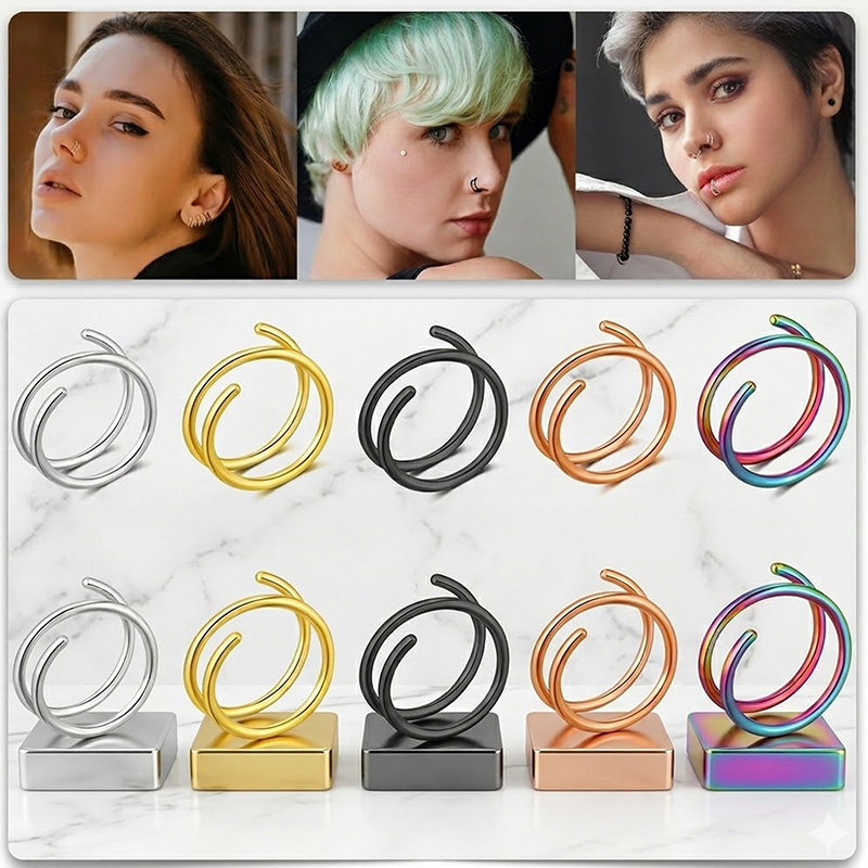 1PC ステンレス鋼 316 ダブルスパイラルまたは二重層ノ - Body Jewelry Septum のレビューと価格