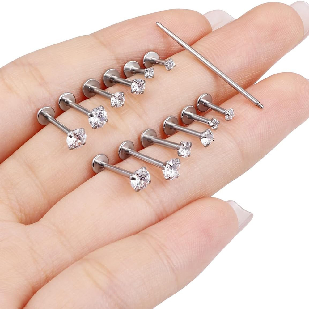13 個ラブレットピアスセットサージカルスチール CZ ジル - Flat Back Labret Stud のレビューと価格