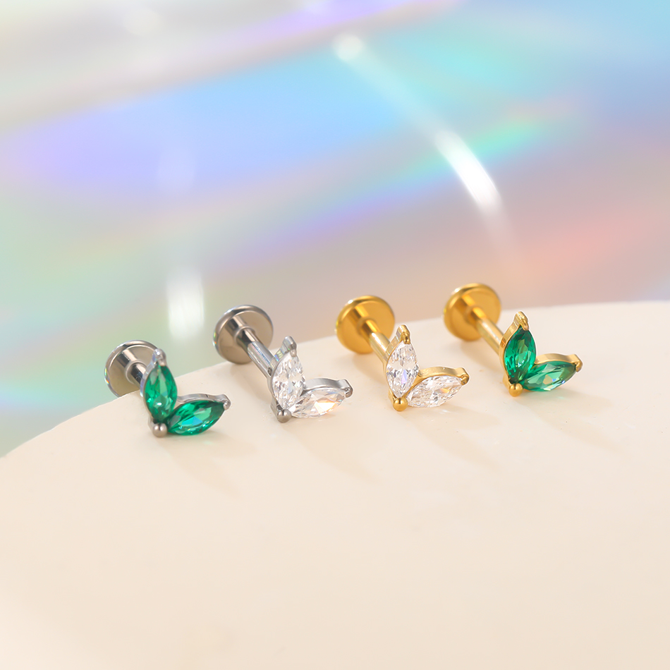 1pc チタンホワイトグリーンジルコンスタッドイヤリング女性 - Flat Back Labret Stud のレビューと価格