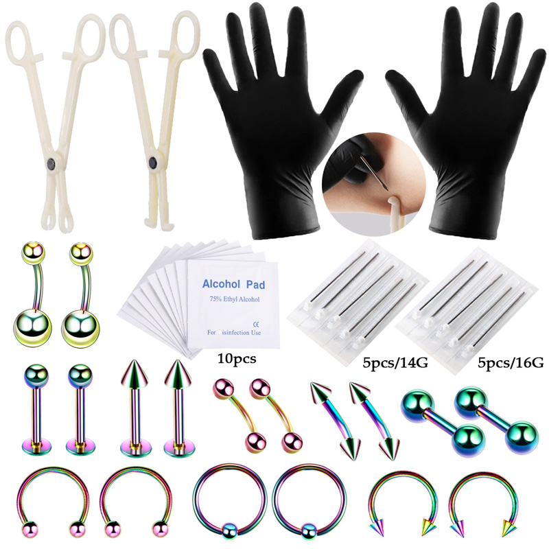 42個/セットボディピアスツールキットピアスニードルクランプ - Body Jewelry Nipple Rings のレビューと価格