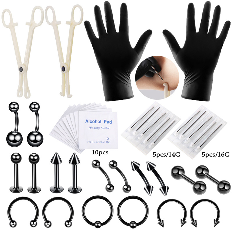 42個/セットボディピアスツールキットピアスニードルクランプ - Body Jewelry Nipple Rings のレビューと価格
