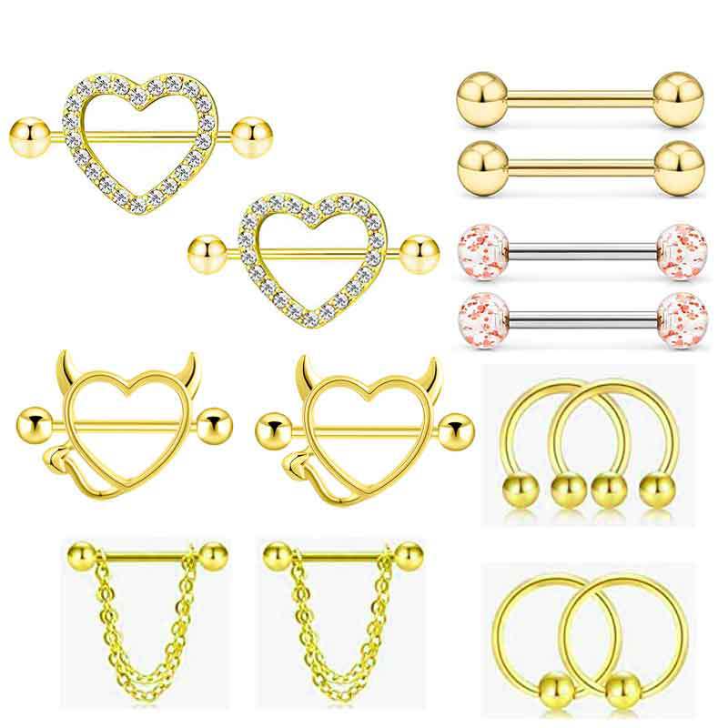 14Gステンレス鋼ニップルリング舌ピアスボディジュエリーセッ - Body Jewelry Nipple Rings のレビューと価格