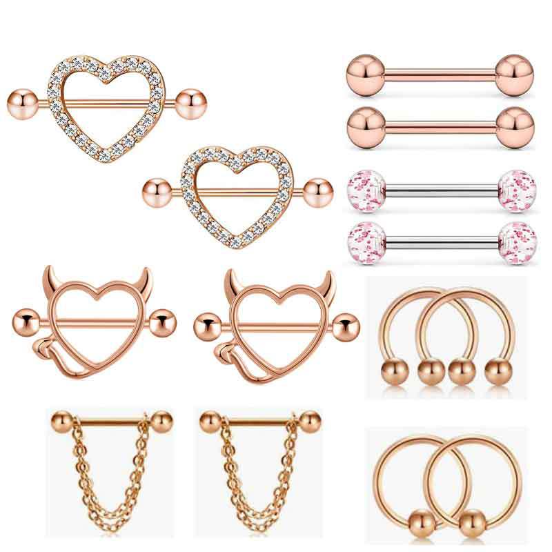 14Gステンレス鋼ニップルリング舌ピアスボディジュエリーセッ - Body Jewelry Nipple Rings のレビューと価格