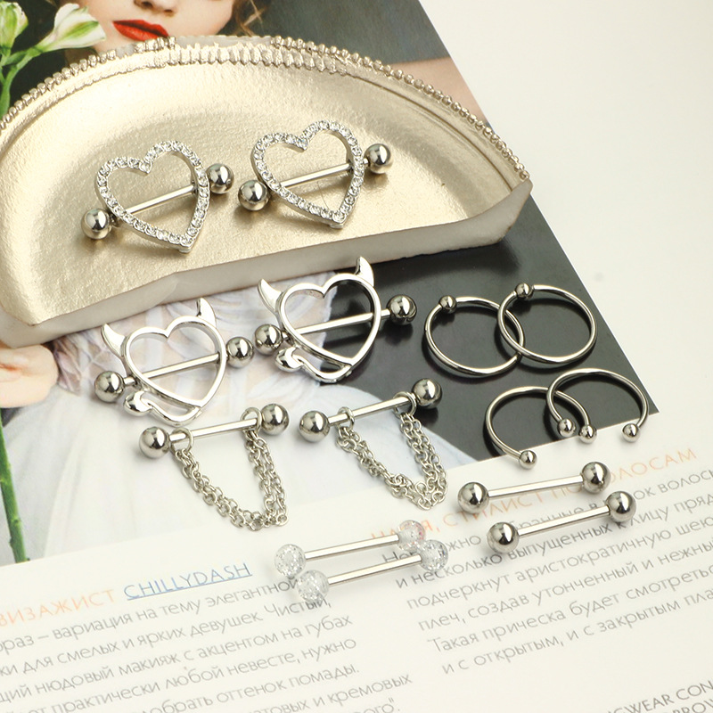14Gステンレス鋼ニップルリング舌ピアスボディジュエリーセッ - Body Jewelry Nipple Rings のレビューと価格