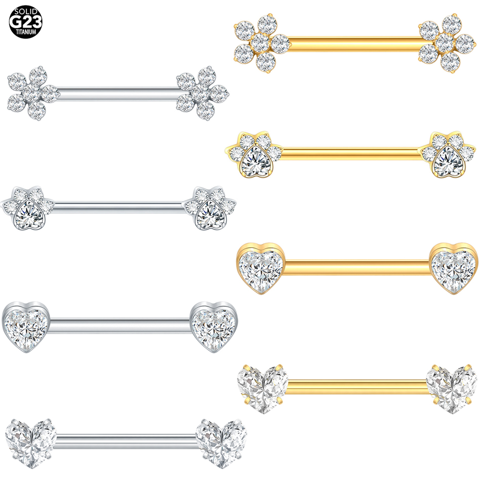 1個 チタン製フラワーニップルピアス バーベルリング CZジ - Body Jewelry Nipple Rings のレビューと価格