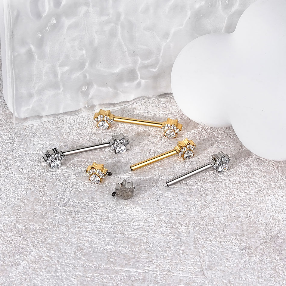 1個 チタン製フラワーニップルピアス バーベルリング CZジ - Body Jewelry Nipple Rings のレビューと価格