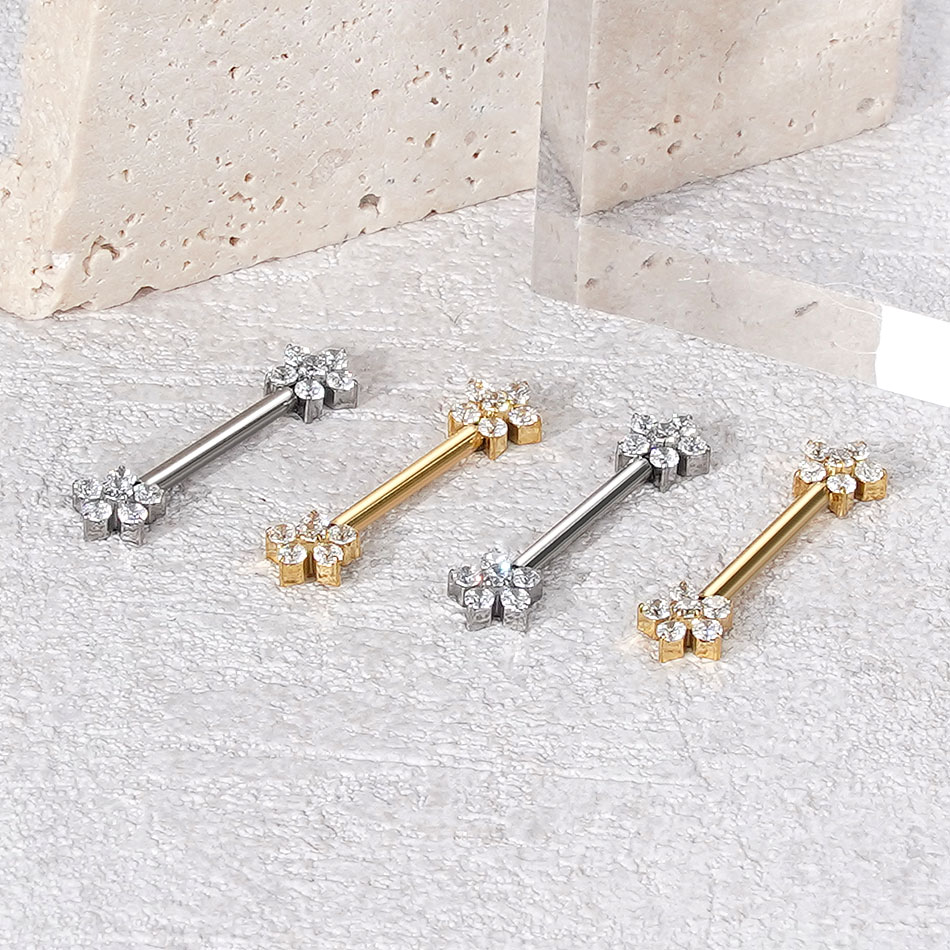 1個 チタン製フラワーニップルピアス バーベルリング CZジ - Body Jewelry Nipple Rings のレビューと価格