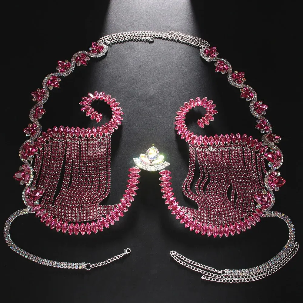 女性のためのピンクのクリスタルの胸のサポート,ナイトクラブの - Body Jewelry Dress のレビューと価格