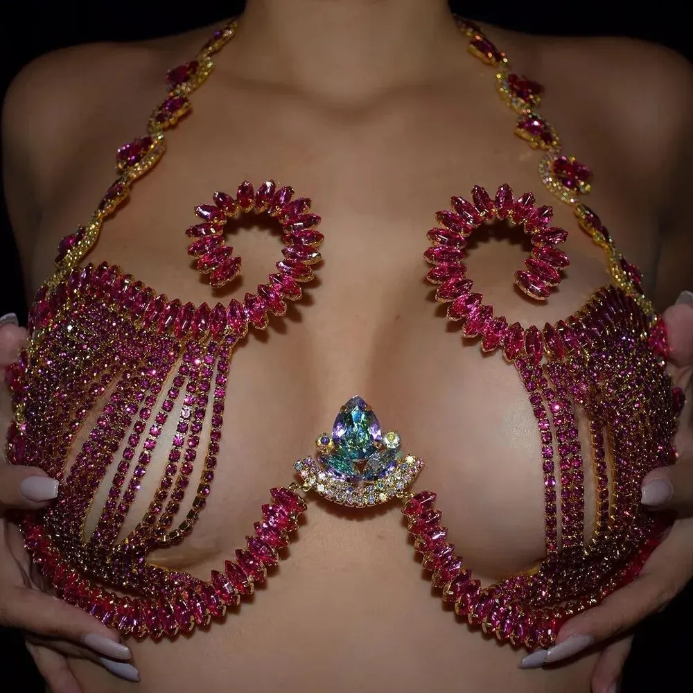 女性のためのピンクのクリスタルの胸のサポート,ナイトクラブの - Body Jewelry Dress のレビューと価格