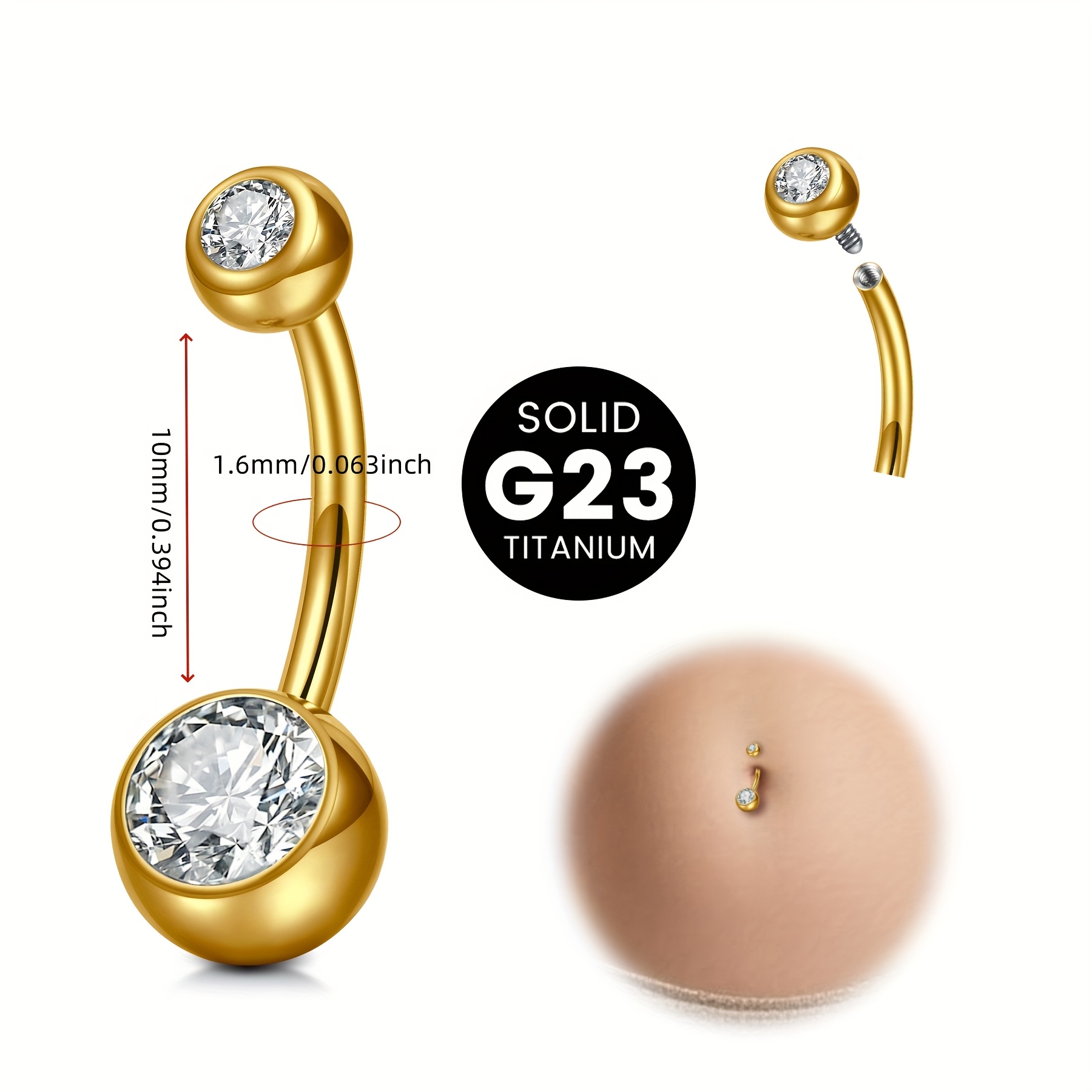 G23チタン合金製女性用へそピアス、高級素材使用、快適で耐久 - Body Jewelry High End のレビューと価格