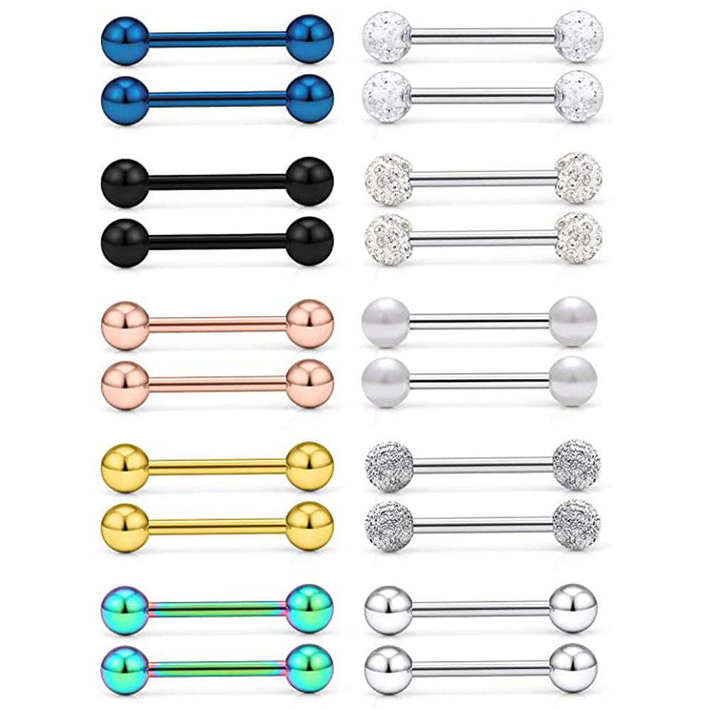 14グラム舌リング乳首リング外科鋼バーベルnipplerin - Body Jewelry Nipple Rings のレビューと価格