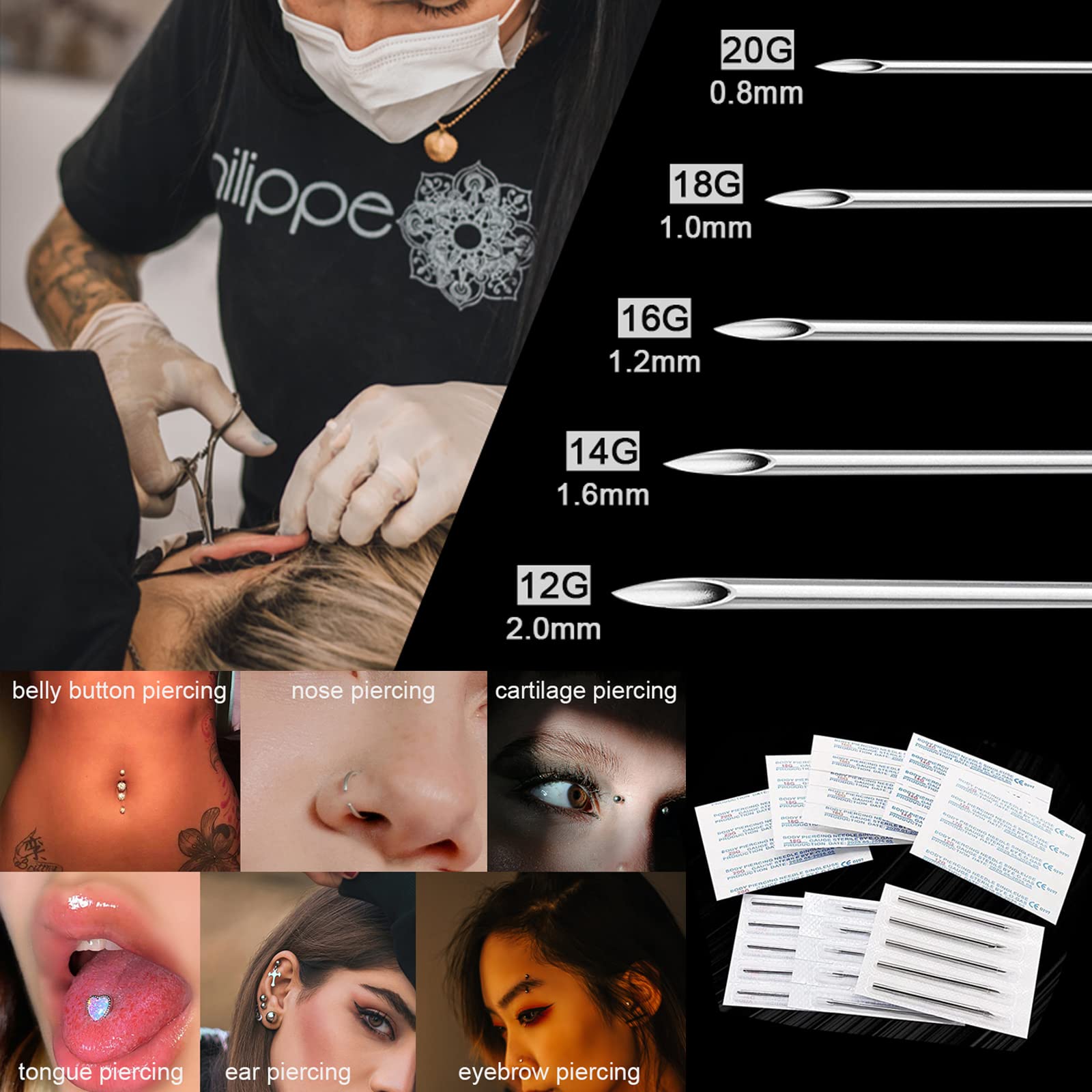 100本入り 6G-20G ゲージ 滅菌済み使い捨てボディピ - Body Jewelry Septum のレビューと価格