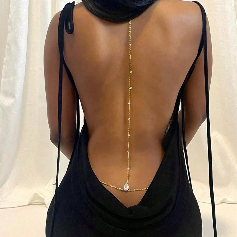 花嫁背中の開いたラインストーン水滴ボディチェーンベリーウエス - Body Jewelry Dress のレビューと価格